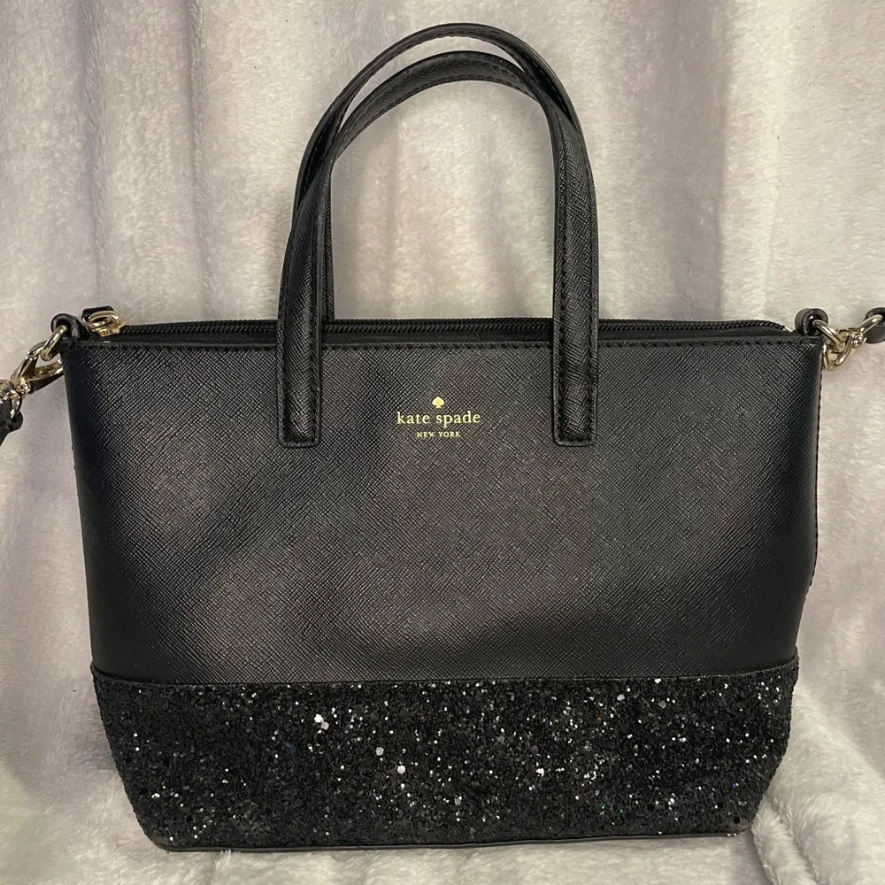 Kate Spade Black Glitter Crossbody Bag Two Way with Gold Hardware EUC - Picture 2 of 16